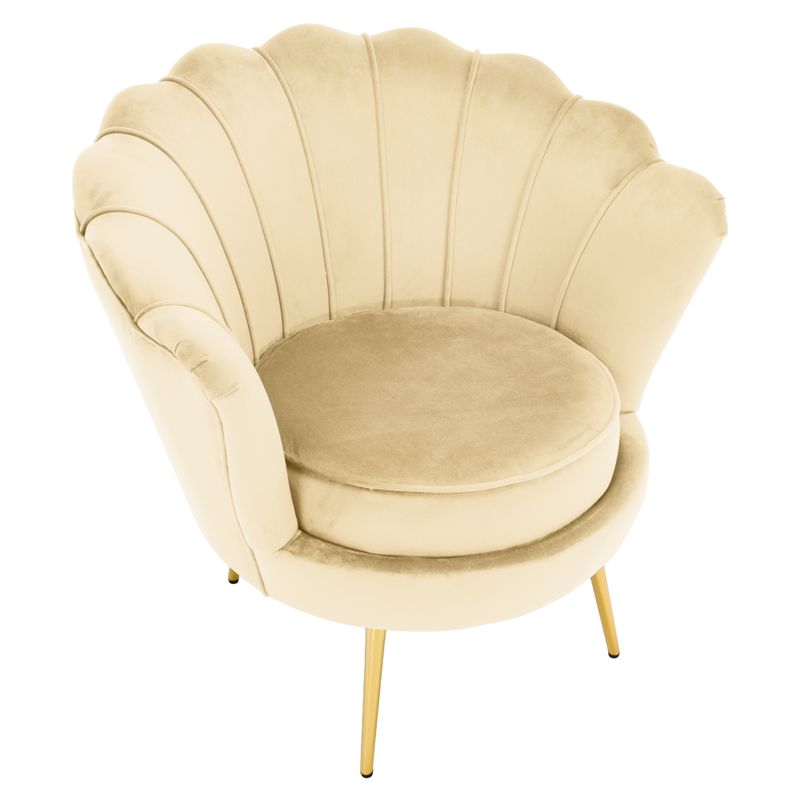 Kreslo Art-deco, béžová Velvet látka, kov gold chróm zlatý, NOBLEO