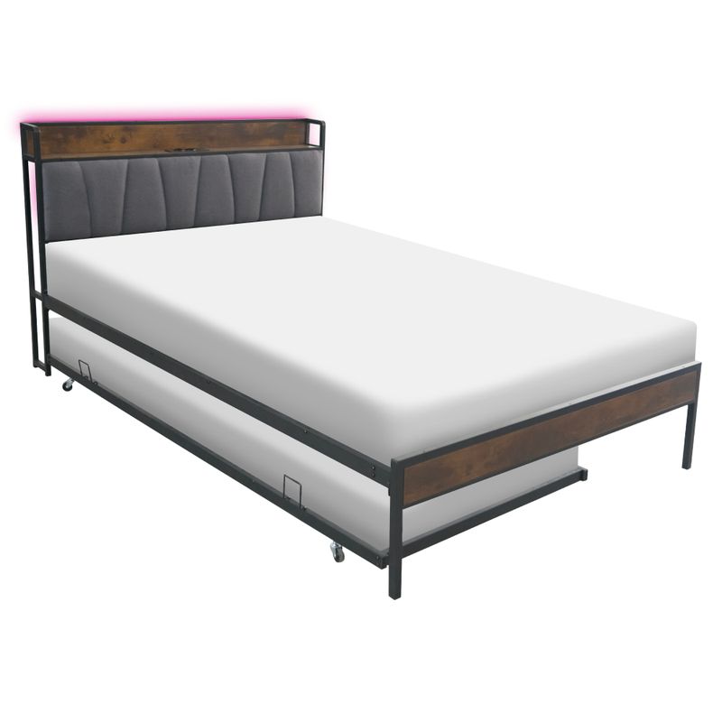 Manželská posteľ, 160x200, s roštom, prístelka, čierna, sivá, NORDO