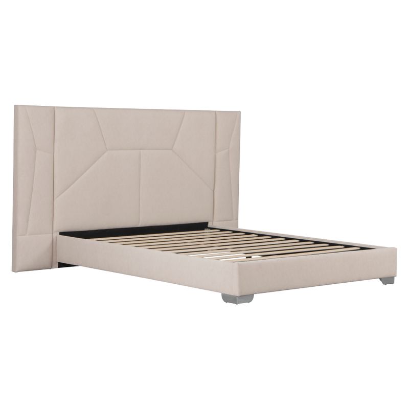 Manželská posteľ, 160x200, s roštom, LED, béžová látka, ALTESA