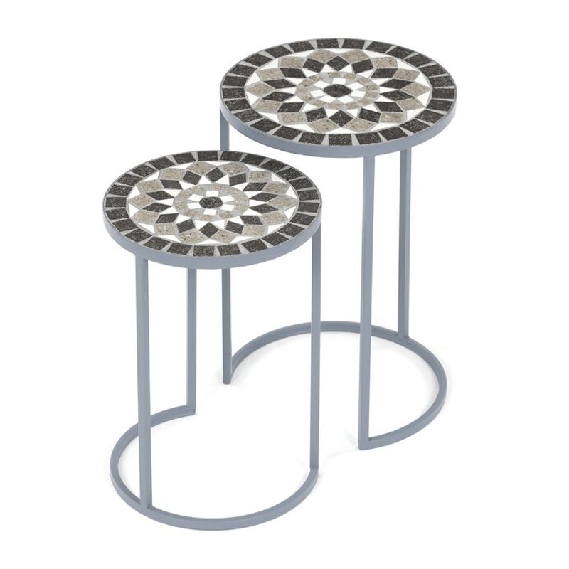 Stojan na kvety, sada 2 ks, kov, keramika, sivá, US1501