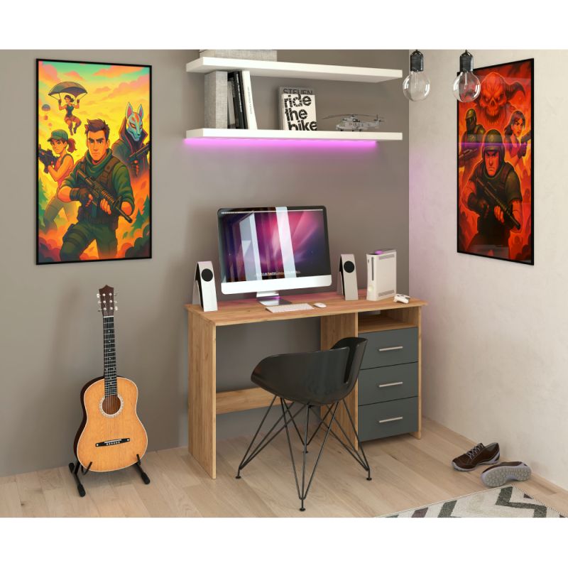 PC stôl, 123x50cm, dub artisan, grafit, LARISTOTE NEW