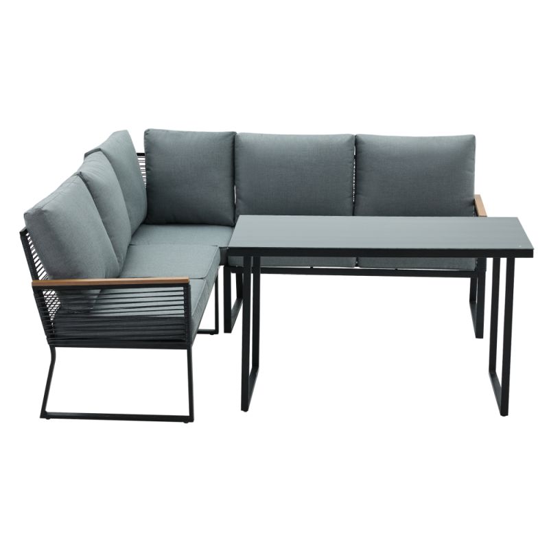 Záhradný set, sivá látka, čierny kov, FARLY