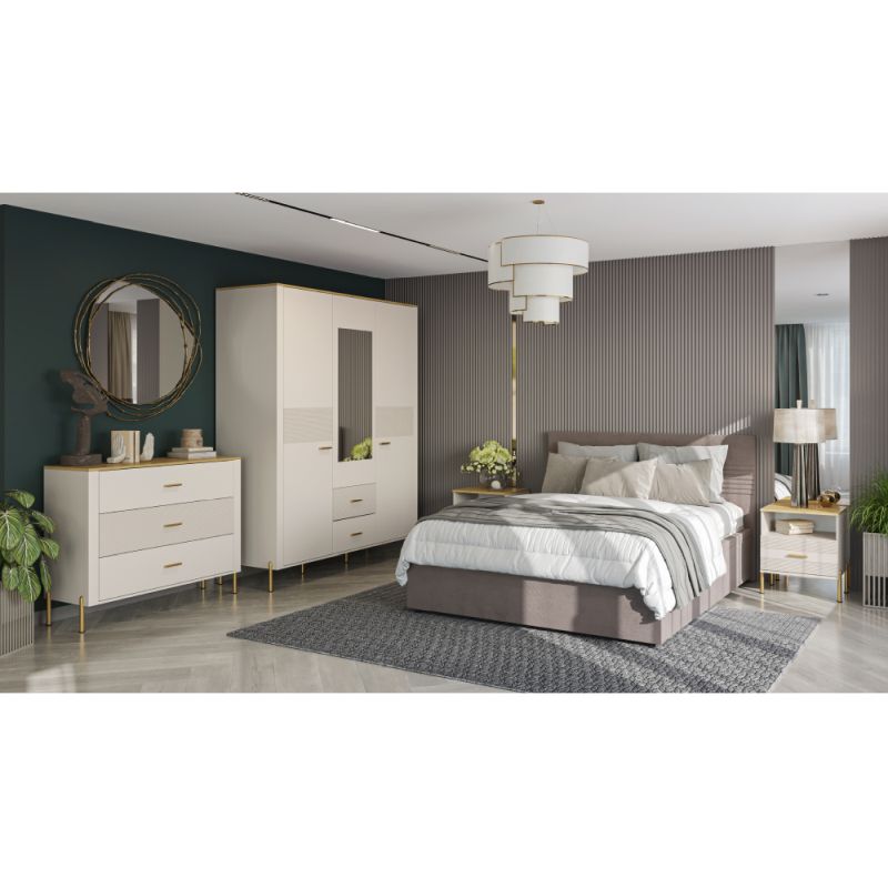 Komoda, 116cm, kašmír, dub kamenný, zásuvková, RUNOL 3S