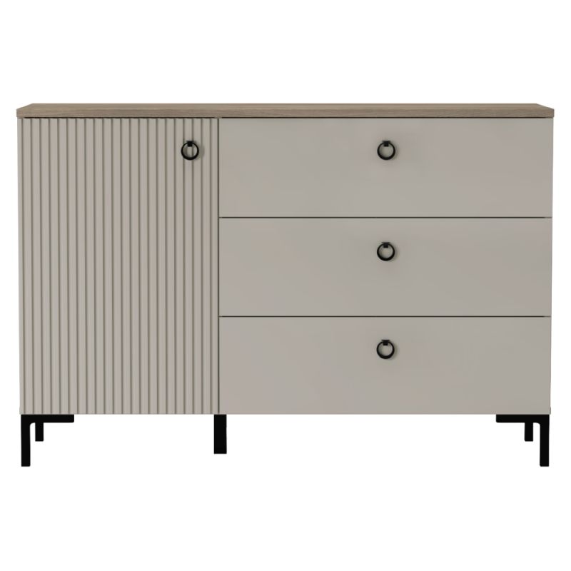 Komoda, 120cm, sivohnedá Taupe, dub silverjack, kombinovaná, DOMCA 1D3S