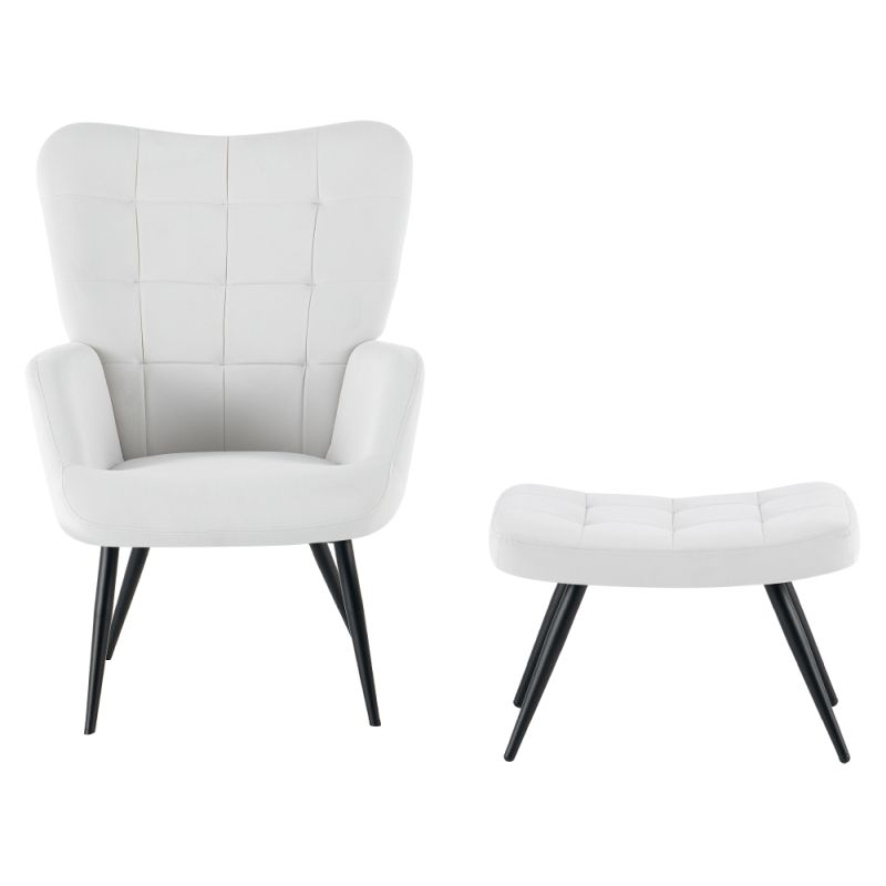 Kreslo s podnožou, čierny kov, svetlosivá látka, HABEN