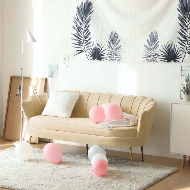 Luxusná pohovka, 3-sed, béžová Velvet látka, zlatá, NOBLEO TYP 2