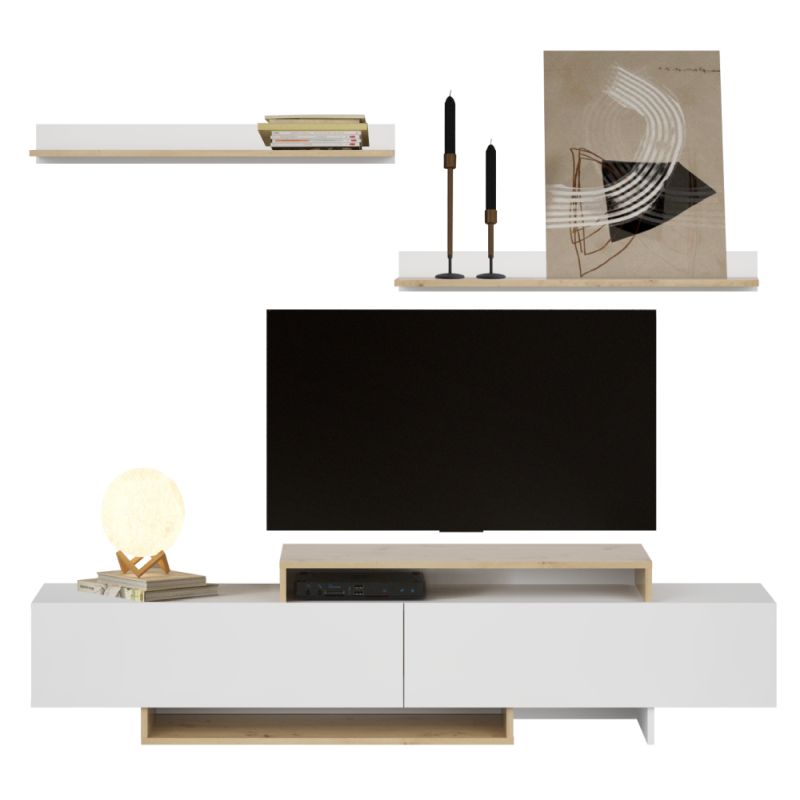 Obývacia stena, 180cm, biela, dub artisan, MILONA