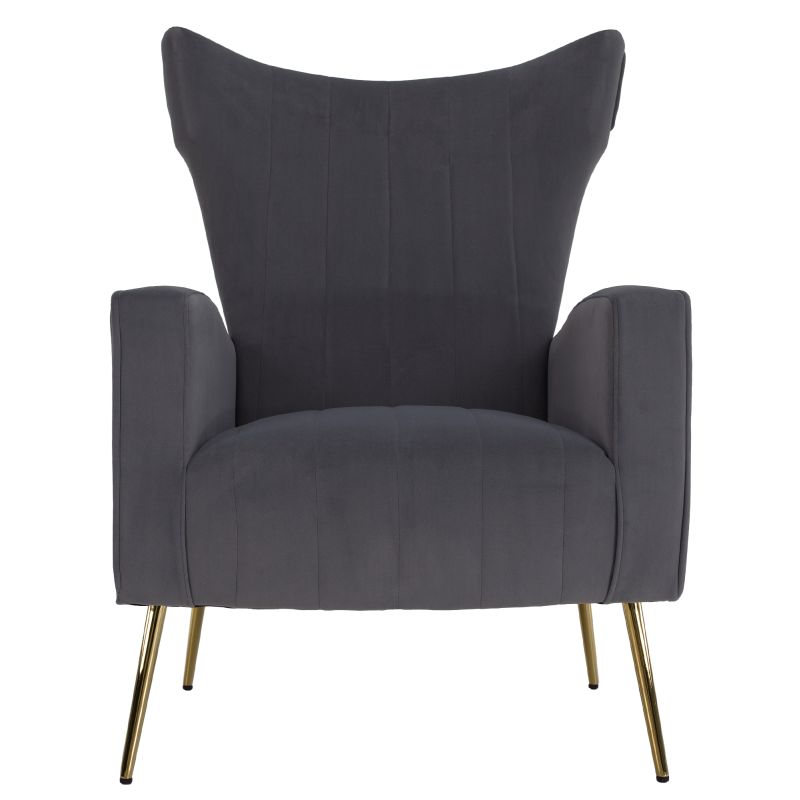 Relaxačné kreslo, sivá Velvet látka, zlaté nohy, BARET