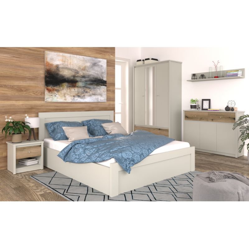 Skriňa, 127cm, kombinovaná, kašmír, dub evoke, zrkadlo, KAROS 3D4S