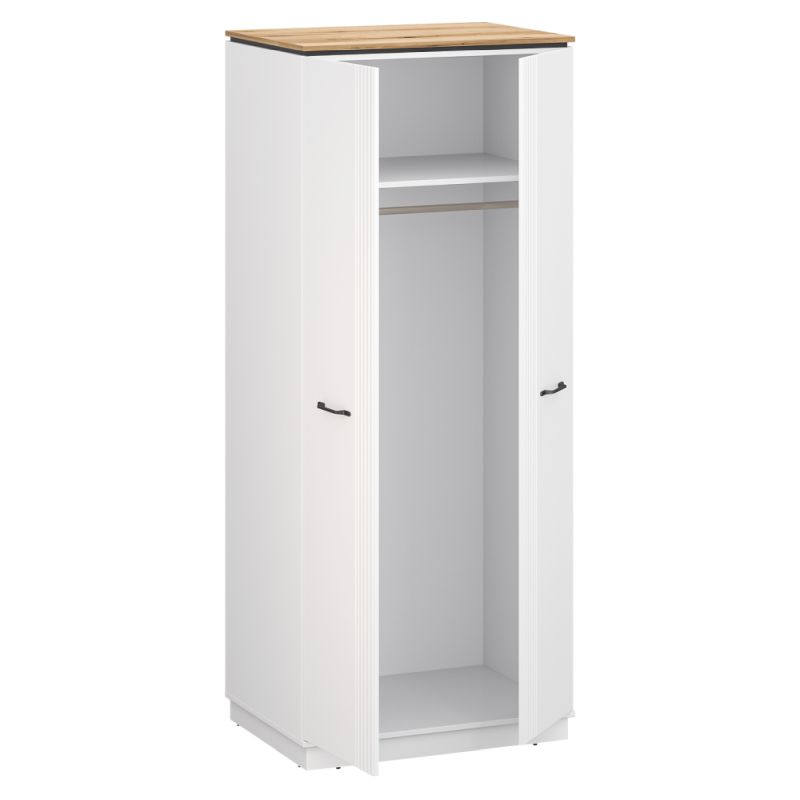Skriňa, 85cm, vešiaková, biela, dub evoke, VELIS 2D
