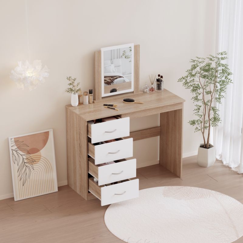 Toaletný stolík, 100cm, dub sonoma, biely, KLEVIS