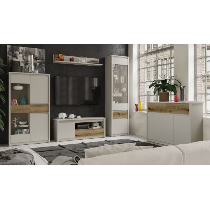 TV stolík, 126cm, kašmír, dub evoke, KAROS 1D1S