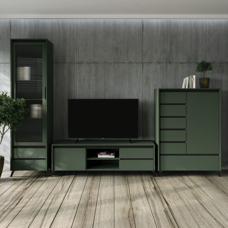 TV stolík, 206cm, smoke zelený, čierny, LONGY RTV2K2So