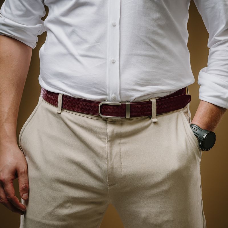 Kožený opasok NICKEL GAP – automatická pracka, limitovaná edícia (bordový)