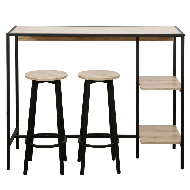 Barový set 1+2, 124cm, dub, čierny kov, POHOS