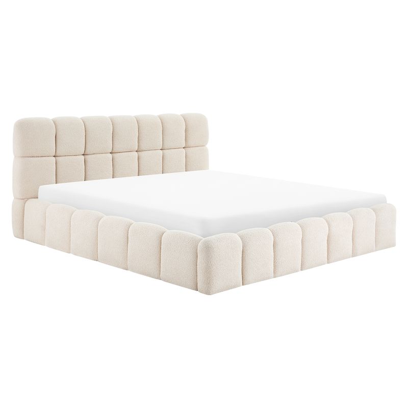 Manželská posteľ, 200x200, s roštom, béžová látka, SORELA