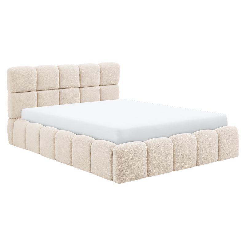 Posteľ, 140x200, s roštom, úložný priestor, béžová látka, SORELA