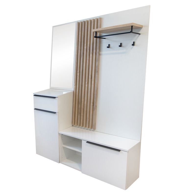 Predsieňová zostava, 150cm, biely lesk, dub artisan, ALIVA V2