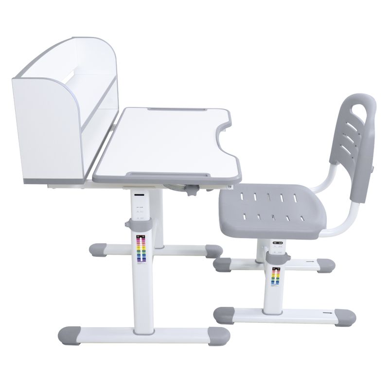 Rastúci písací stôl a stolička, 70x55cm, sivý, biely, set ZION