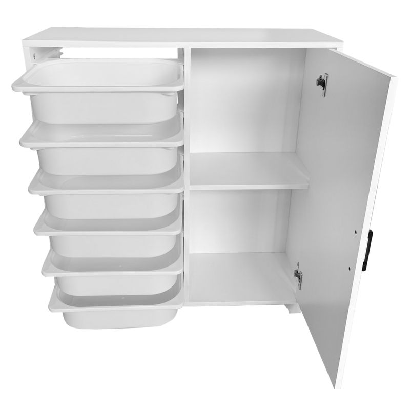 Regál, skrinka s úložnými boxmi, 80cm, biela, VELTO