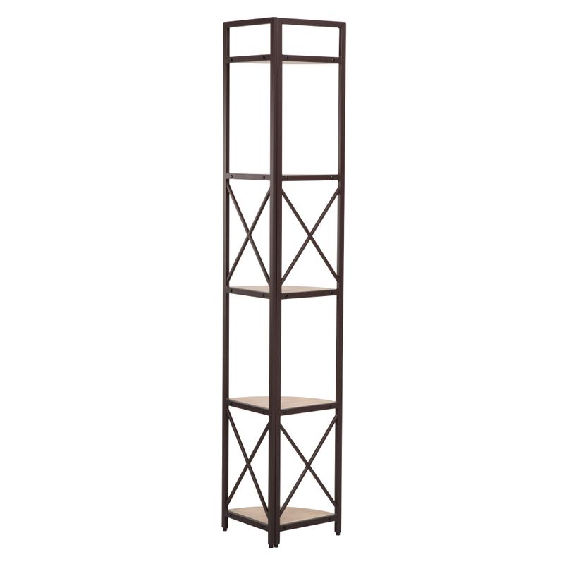 Rohový regál s policami, 30cm, dub, čierny, PASOKO