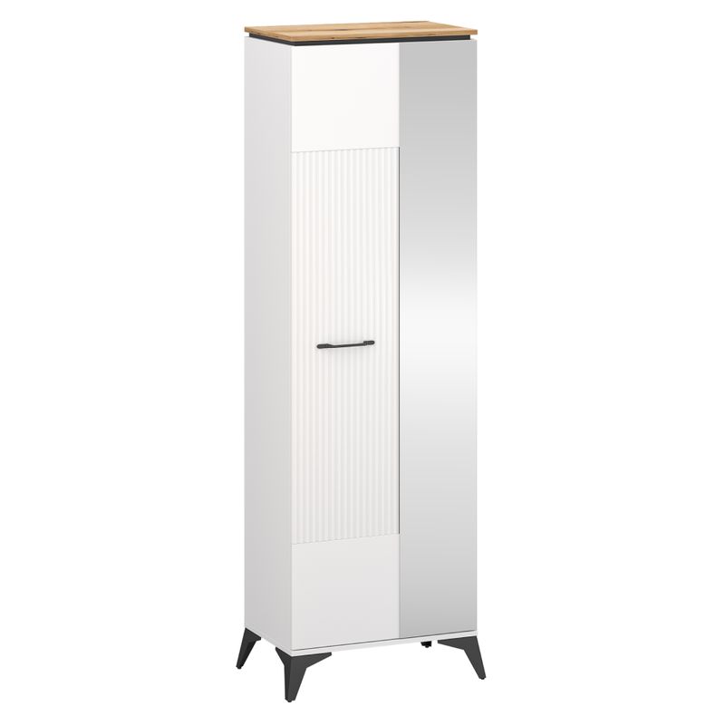 Skriňa, 63cm, vešiaková so zrkadlom, biela, dub evoke, VELIS 1D