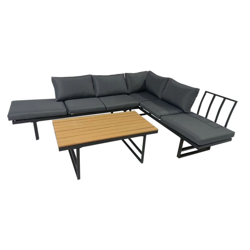 Záhradný set, tmavosivá látka, čierny, prírodný, ILARIA