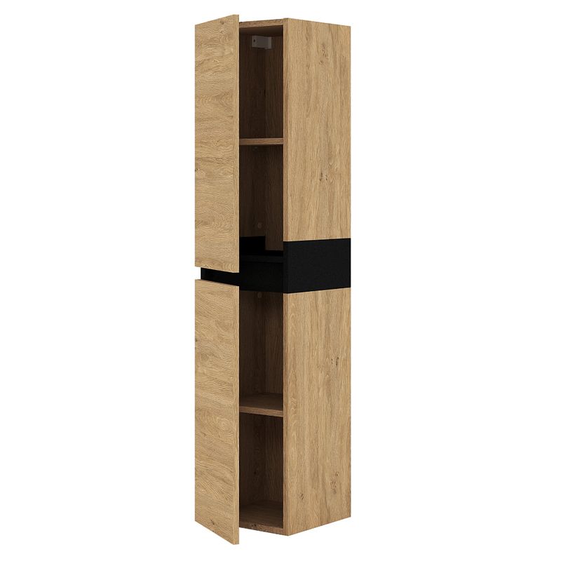 Vysoká skrinka do kúpelne, 30cm, dub zlatý, čierna, MOURO