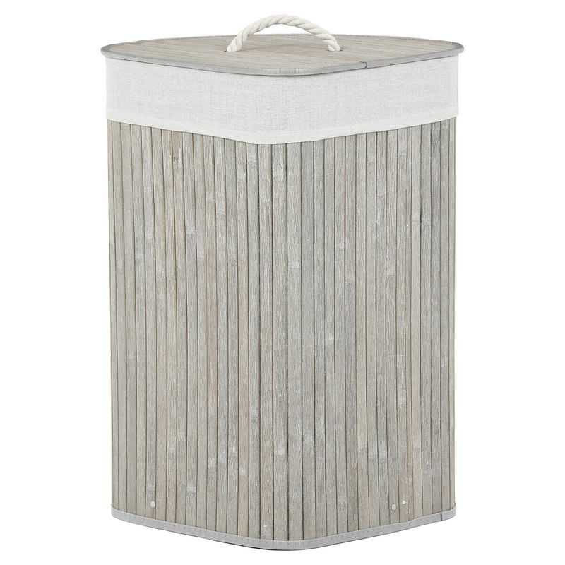 Kôš na prádlo, 35cm, bambusový, rohový s vekom, sivý, DB2002 GREY