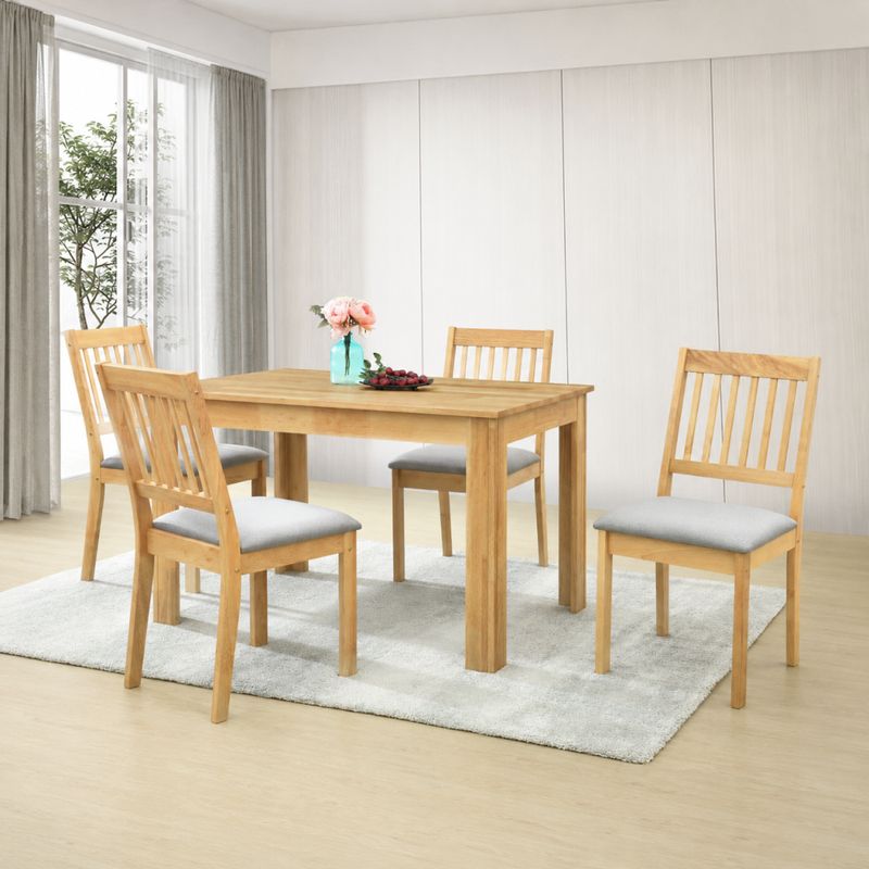 Jedálenský set 1+4, 120x80cm, drevo prírodné, látka sivá, TEDRO