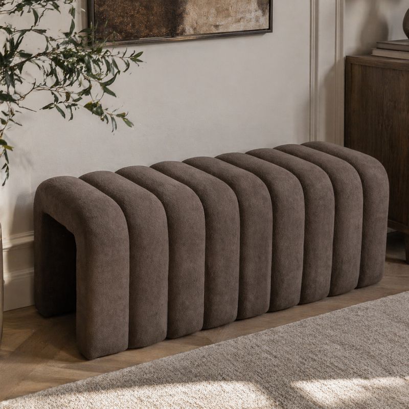 Dizajnová lavica, 95cm, hnedá látka, SUNDO