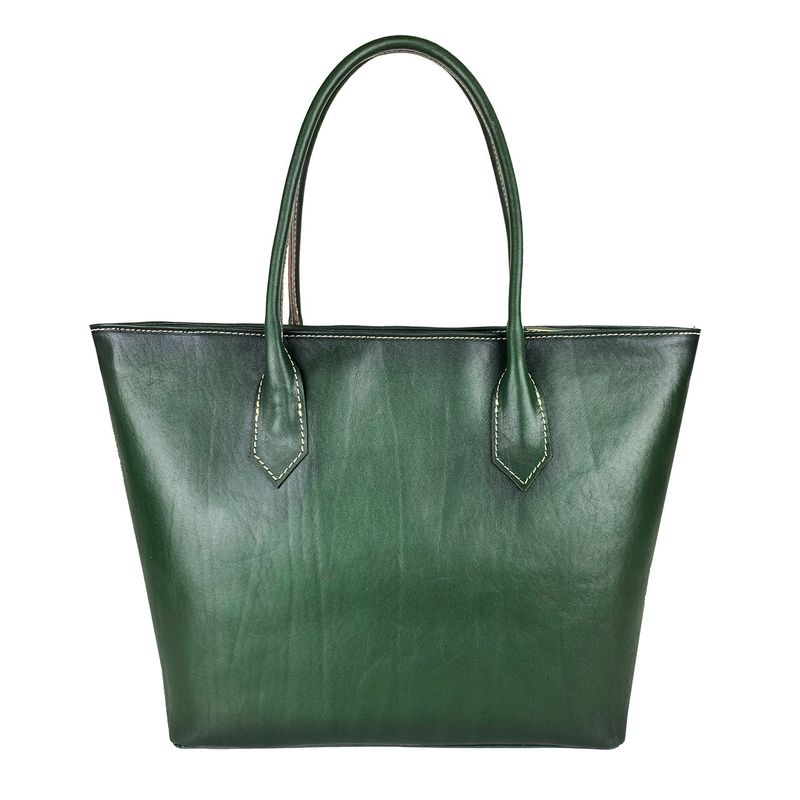 Kožená dámska kabelka SHOPPER ručne tamponovaná a tieňovaná v zelenej farbe