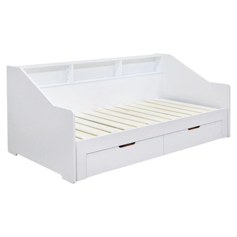 Rozkladacia posteľ s úložným priestorom, 90-180x200, biela, MONETA