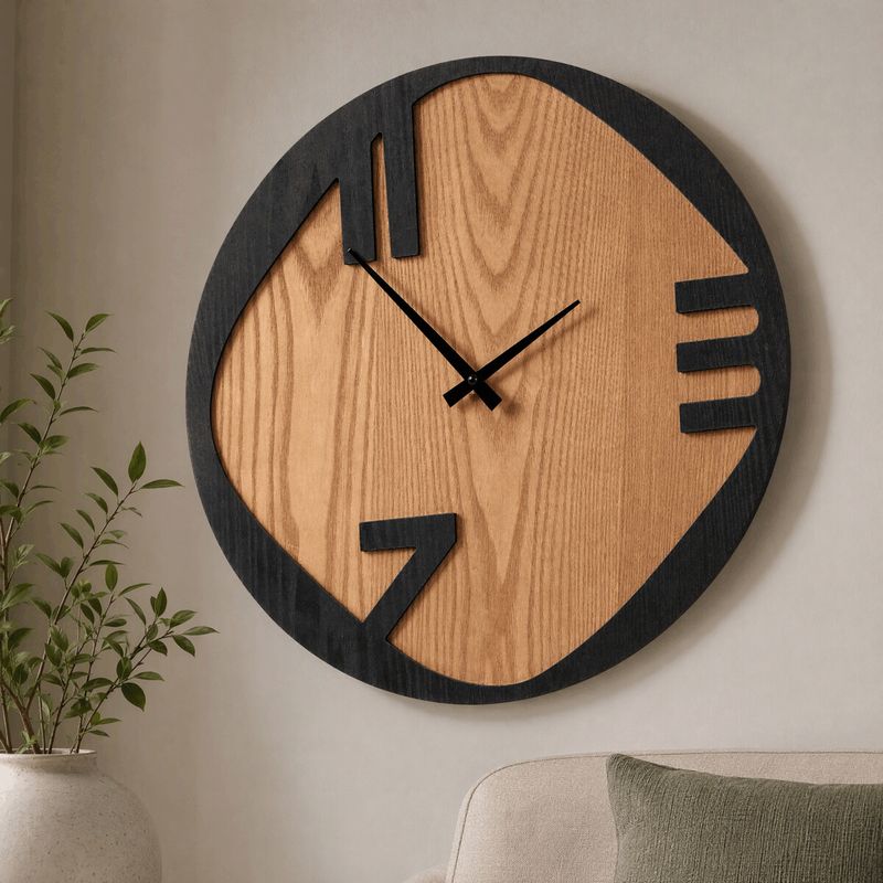 Hodiny nástenné, kov a MDF s jaseňovou dyhou, 45cm, FA23-013