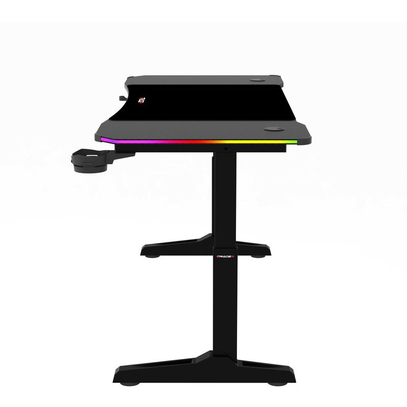 Pevný herný stôl 140x60cm, RGB LED, nastaviteľná výška, melamín, carbon, LT-H1214 BK