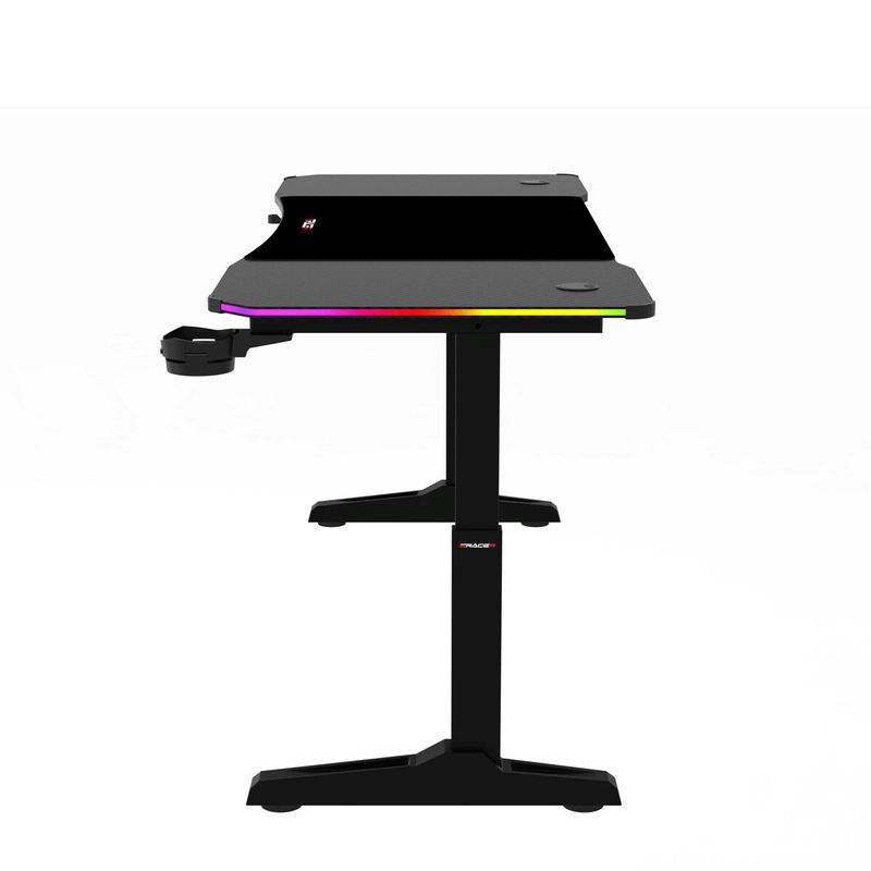 Pevný herný stôl 160x60cm, RGB LED, nastaviteľná výška, melamín, carbon, LT-H1216 BK