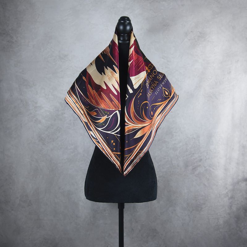 Módna hodvábna šatka DEMÄNOVSKÁ JASKYŇA SLOBODY – BORDOVÁ, 90 x 90cm, MADE IN SLOVAKIA