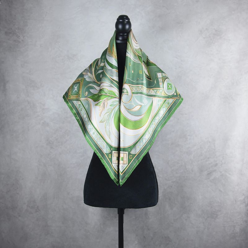 Módna hodvábna šatka LÍŠKA – ZELENÁ, 90 x 90cm, MADE IN SLOVAKIA