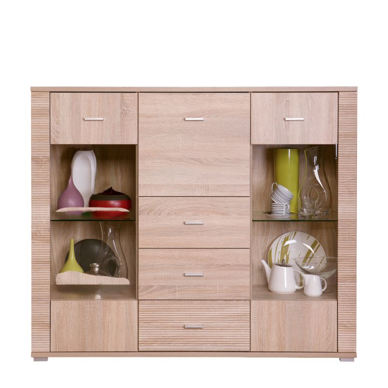 Komoda, 140cm, kombinovaná, dub sonoma, GRAND typ 8