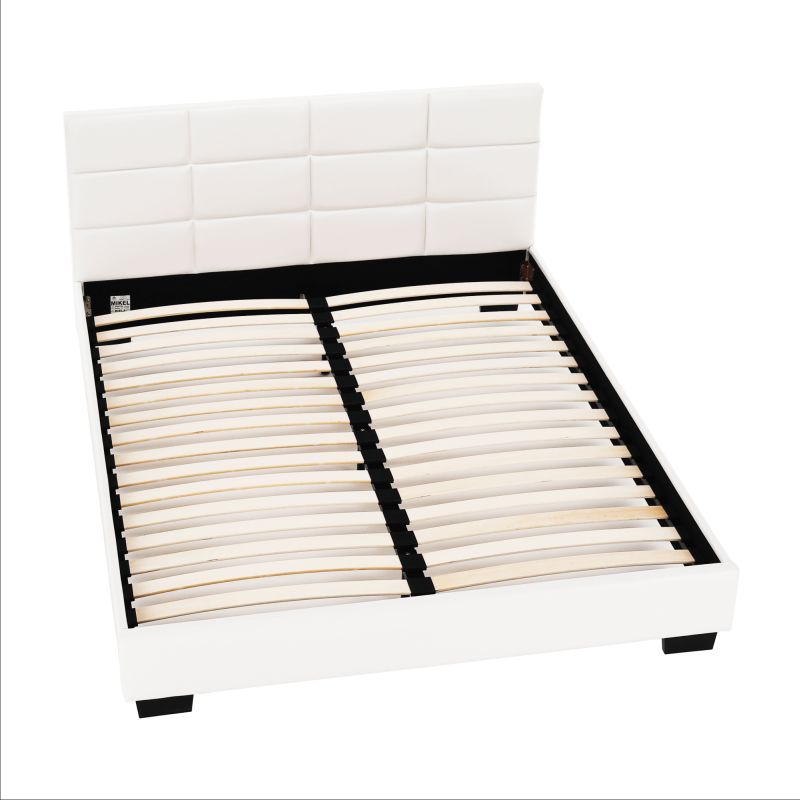 Manželská posteľ, 160x200, s roštom, biela textilná koža, MIKEL