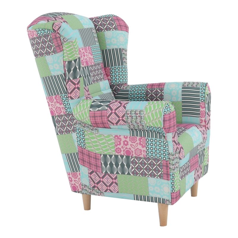 Kreslo, ušiak, patchwork M1 látka, CHARLOT