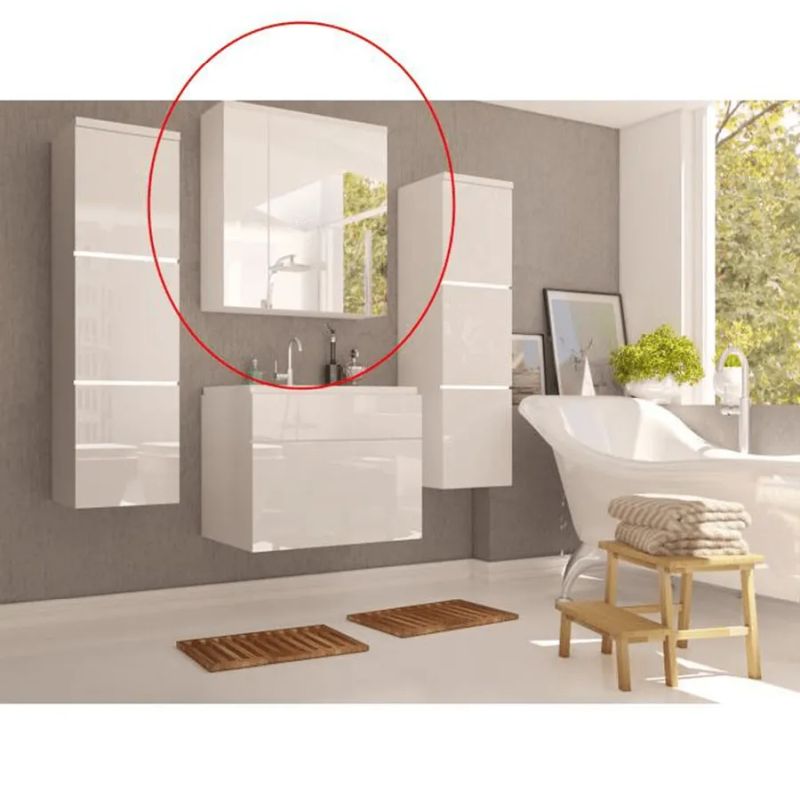 Skrinka so zrkadlom, 60cm, biela, biely lesk, MASON