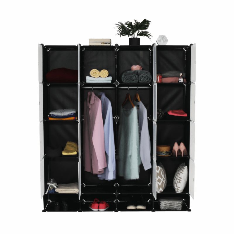 Šatníkový organizér, 147cm, plast, kov, čierny, RODAN TYP 2