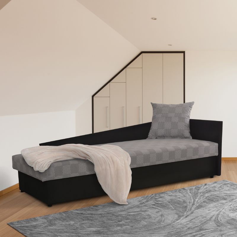 Váľanda, s úložným priestorom, látka čierna a sivá, pravá, JUDIT