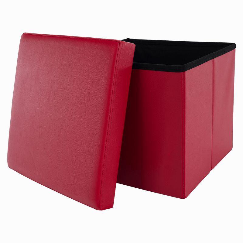 Skladací taburet, 40cm, ekokoža červená, TELA NEW