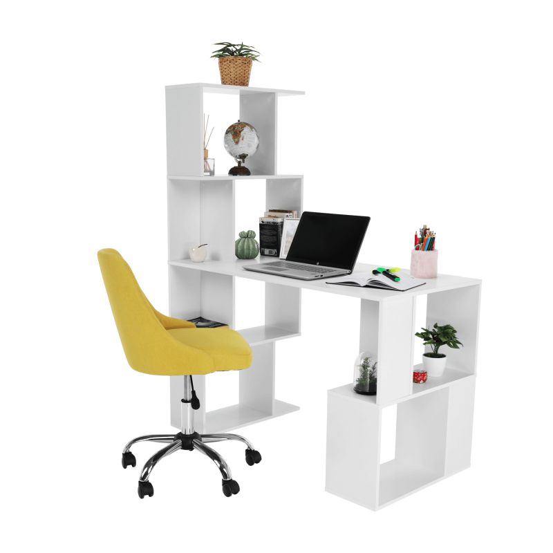 PC stôl, 120x60cm, s regálom, biely, FLOKI NEW