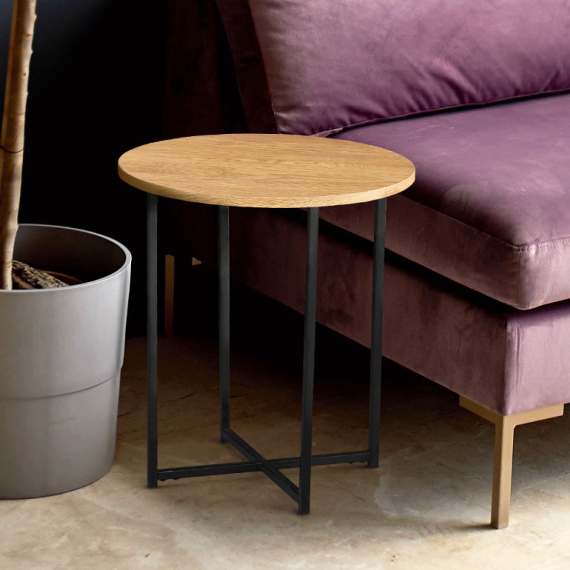 Príručný stolík, 40x40cm, dub, čierny kov, IMSAR