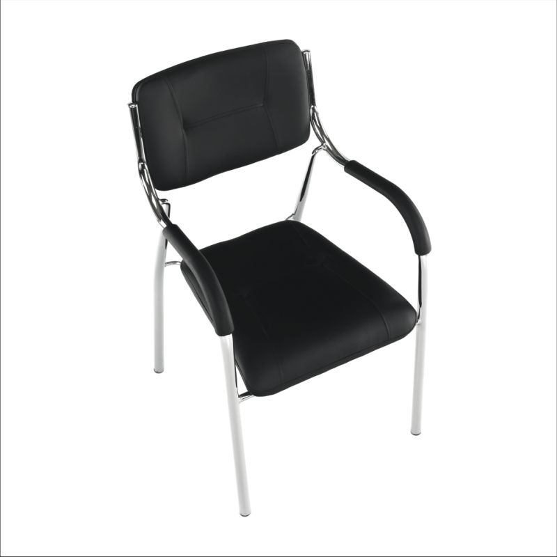 Stohovateľná stolička, čierna ekokoža, nohy chróm, ILHAM