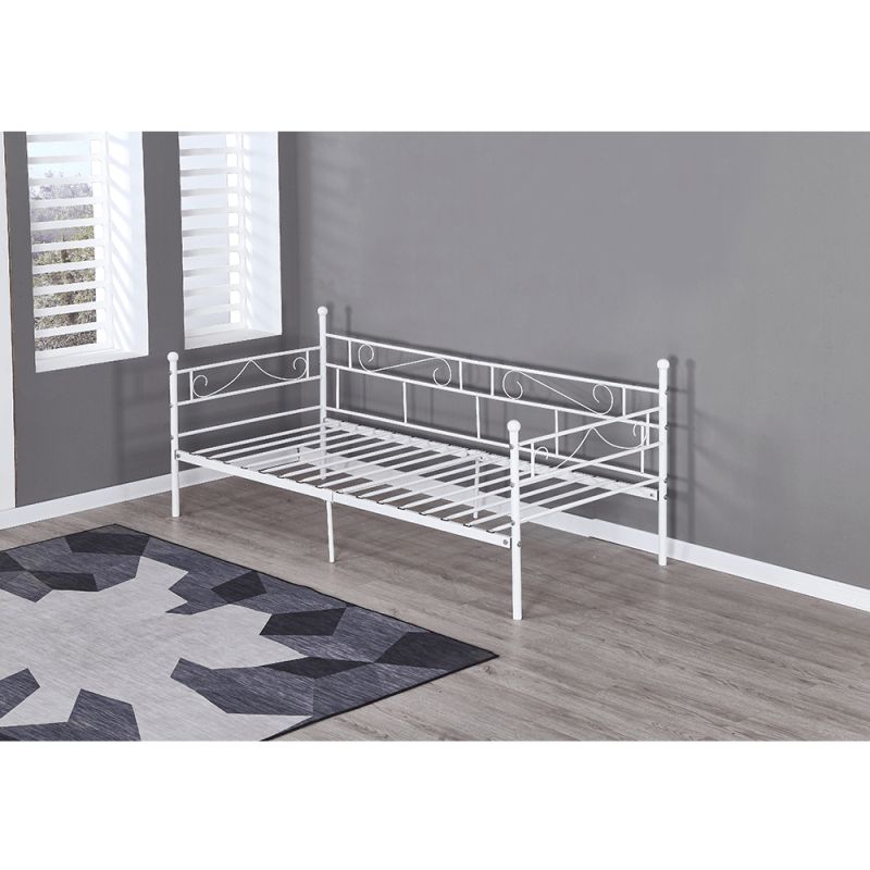Pohovka, 90x200, s roštom, kovová, biela, ROZALI
