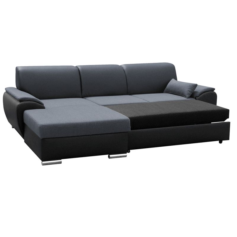 Sedacia súprava, ekokoža čierna, látka tmavosivá, ľavá, EMILY ROH MALÝ